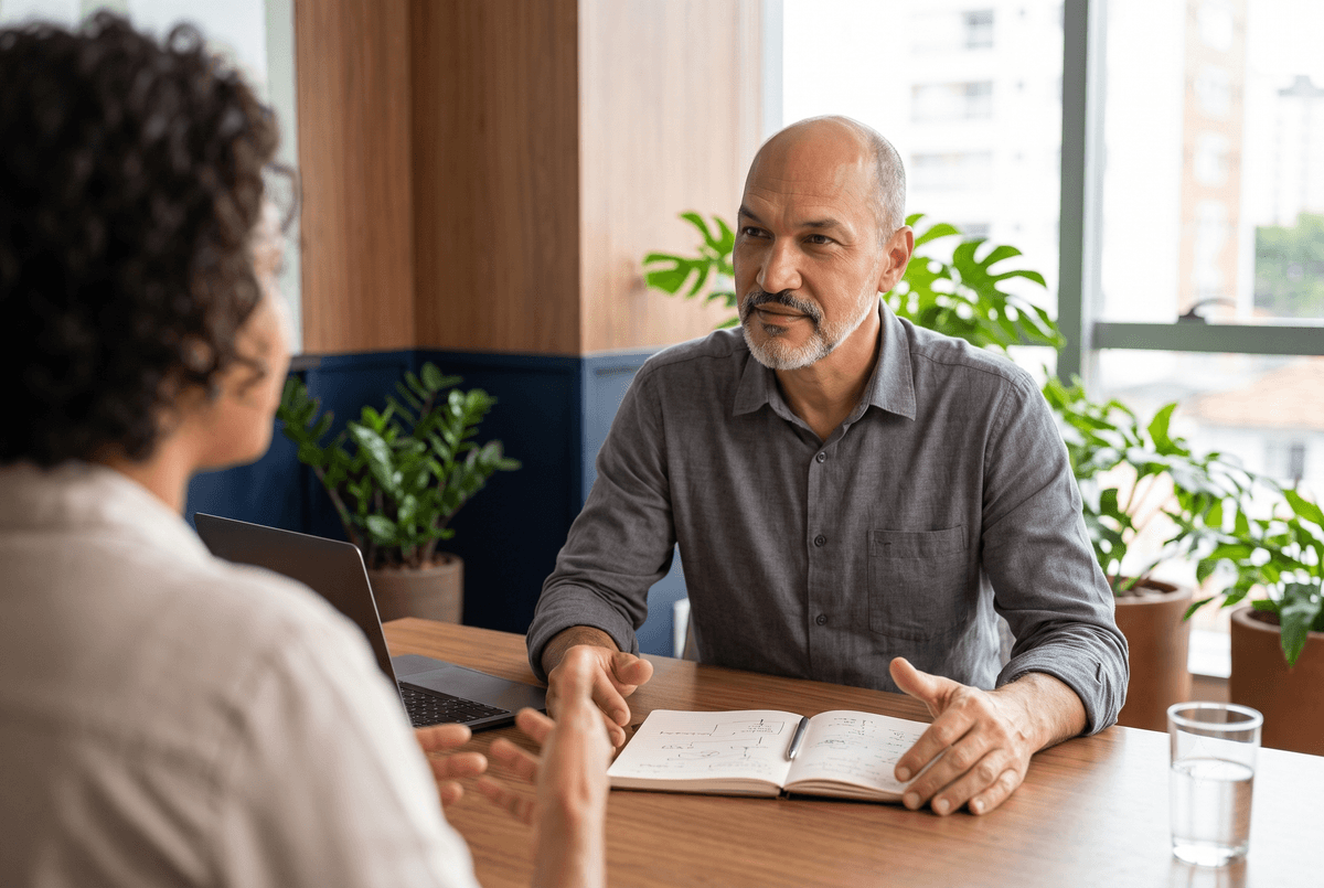 Consultor Exa Governance compreendendo as necessidades do cliente